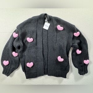 ANTHROPOLOGIE Knit Cardigan with Pink Hearts | Valentine Sweater | One Size NWT